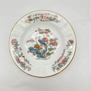 Wedgwood Ashtray Kutani Crane 4.5" White Gold Trim Floral Bone China Vintage